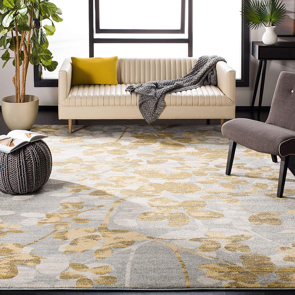 Vintage Floral Grey and Gold Soft Area Rug