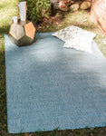 Casual Transitional Indoor Outdoor Flatweave Aquamarine Area Rug