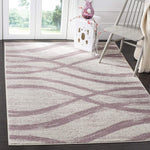 Modern Wave Distressed Soft Area Rug. Cream / Purple