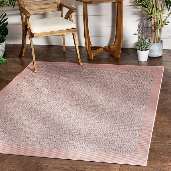 Blush Pink Indoor/Outdoor Flat Weave Pile Solid Color Border Pattern