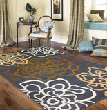 Floral Gray/Grey Brown White Area Rug