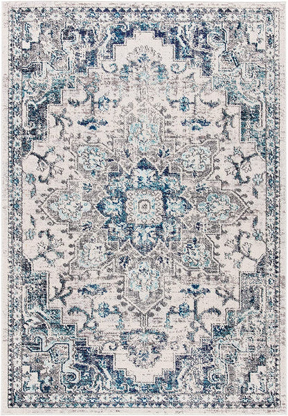 Boho Chic Medallion Distressed Soft Area Rug, Ivory / Grey