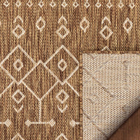 Brown Indoor/Outdoor Flat Weave Pile Nordic Lattice Pattern Area Rug