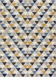 Geometric Triangles Blue Yellow High Traffic Stain Resistant Indoor Outdoor Area Rug