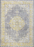 Mareva Machine Washable Yellow Vintage Oriental Medallion Area Rug