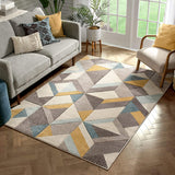 Blue Gold Boxes Triangles Pattern Area Rug