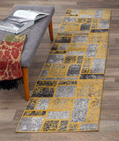 Boxes Pattern Mustard Yellow Gray Area Rug