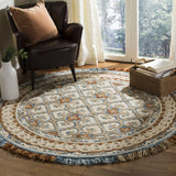 Blossom Collection BLM420A Handmade Fringe Premium Wool Area Rug, Light Beige / Blue