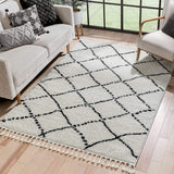 Panto Ivory Moroccan Shag Diamond Trellis Pattern Soft Area Rug