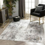 Arcata Grey Machine Washable Contemporary Abstract Distressed Area Rug