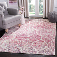 Geometric Trellis Distressed Cream/Fuchsia Soft Area Rug