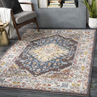 Anja Oriental Medallion Area Rug Dark Brown