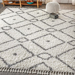 Mercer Shag Plush Tassel Moroccan Diamond Indoor Soft Area Rug Cream/Grey