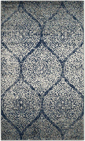 Geometric Trellis Distressed Navy/Silver Soft Area Rug