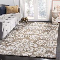 Damask Plush 1.2-inch Thick Area Shag Rug, Beige / Cream