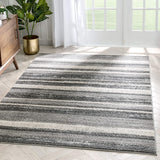 Nerja Grey & Ivory Stripes Abstract Geometric Pattern Area Rug 8x10 (7'10" x 9'10")