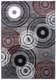 Contemporary Circles Gray/Grey Red White Black Area Rug