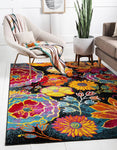 Tuba Modern Floral Black/Yellow Soft Area Rug