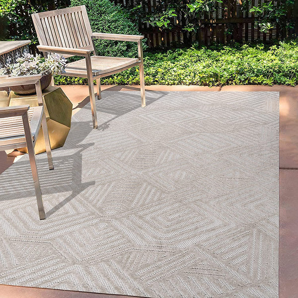 Art Deco Geometric Indoor/Outdoor Beige Area Rug