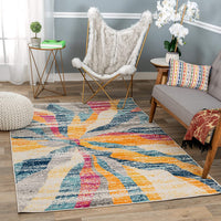 Contemporary Lightning Multi Ivory Area Rug