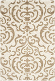 Damask Plush Thick Shag Area Rug, Cream / Beige