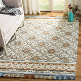 Blossom Collection BLM420A Handmade Fringe Premium Wool Area Rug, Light Beige / Blue