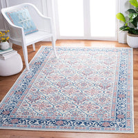 Oriental Damask Trellis Soft Area Rug, Beige / Navy