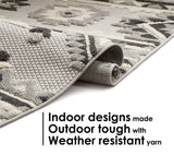 Southwestern Style Gray White High Traffic Stain Resistant Indoor Outdoor Area Rug