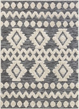 Cenar Grey Flat-Weave Hi-Low Pile Diamond Medallion Stripes Moroccan Tribal Area Rug