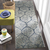 Geometric Trellis Distressed Navy/Silver Soft Area Rug