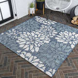 Zinnia Modern Floral Textured Weave Indoor/Outdoor Area Rug Navy/Aqua