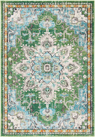 Boho Chic Medallion Distressed Soft Area Rug, Green / Turquoise