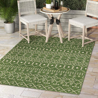 Nors Green Indoor/Outdoor Flat Weave Pile Nordic Lattice Pattern Area Rug