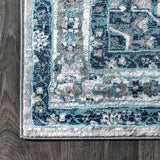 Modern Persian Vintage Medallion Light Grey/Blue Area Rug