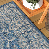 Palazzo Vine and Border Textured Weave Indoor/Outdoor Navy/Gray