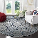 Geometric Trellis Distressed Navy/Silver Soft Area Rug