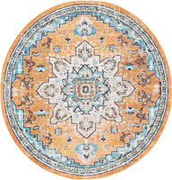 Boho Chic Medallion Distressed Soft Area Rug, Orange / Teal