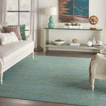 Solid Contemporary Blue Green Indorr/Outdorr Area Rug