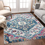 Adeline Bohemian Vintage Medallion Blue Multicolor Area Rug