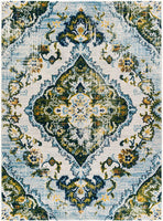 Antioch Bohemian Medallion Area Rug, Grass Green/Aqua