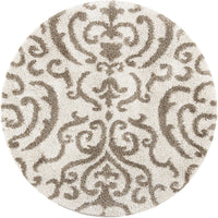 Damask Plush Thick Shag Area Rug, Cream / Beige