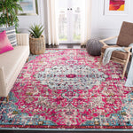 Madison Collection Boho Chic Medallion Distressed Soft Area Rug Fuchsia / Teal