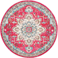 Boho Chic Medallion Distressed Soft Area Rug, Fuchsia / Blue