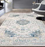 Traditional Persian Pattern Soft Ivory Blue Area Rug