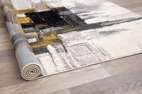 Abstract Gold Gray Ivory Area Rug