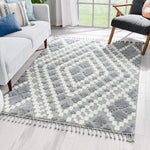 Mallorie Grey Cream  Tribal Ethnic High-Lo Textured | Diamond Medallion Area Rug