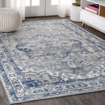 Modern Persian Vintage Medallion Light Grey/Navy Soft Area Rug