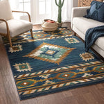 Lizette Dark Blue Traditional Medallion Area Rug