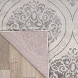 Floral Damask Cream Gray Area Rug