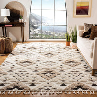 Moroccan Tassel Shag Collection Boho Soft Area Rug Ivory / Brown